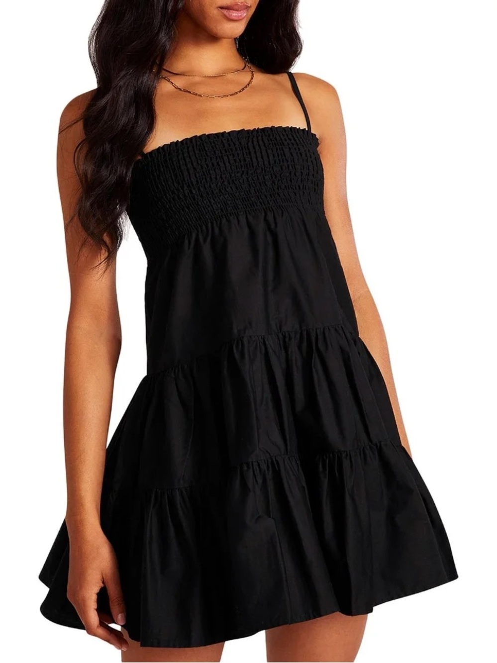 BB Dakota Black Smocked Tiered Mini Dress